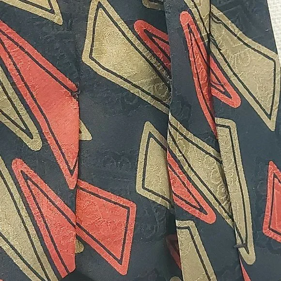 Vintage Hugo Boss Italy men's Silk Tie Black Red Gold Mid Century design
